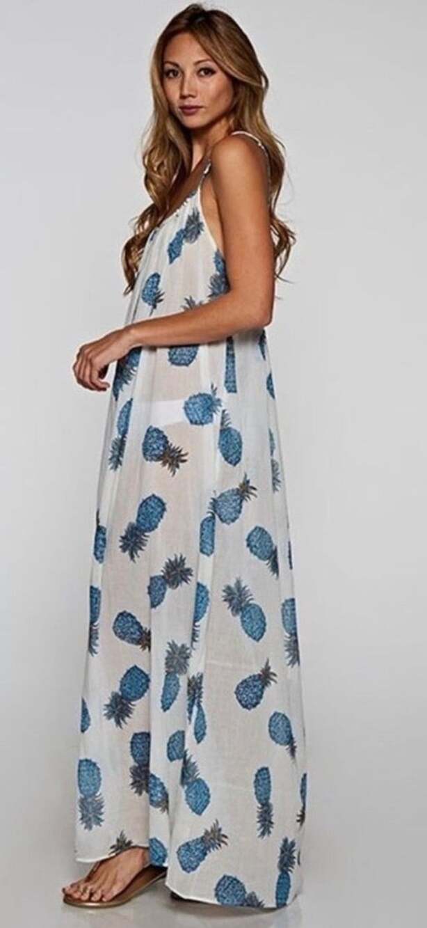 Lovestitch Anana Pineapple Print Criss Cross Maxi Dress Cover Up Medium Large - Picture 11 of 11